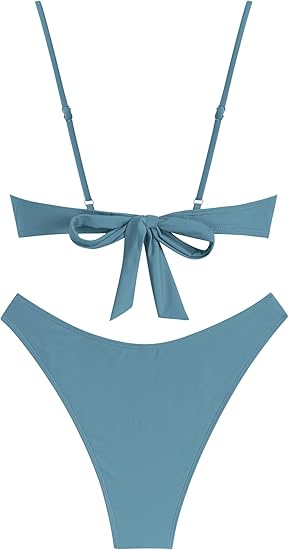ZAFUL Swim Suits for Women 2025 High Cut Bikin Swimsuit String Two Piece Push Up Underwire Bathing Suit Teen Girl Cheeky Cut Out Lace Up Cute Swimwear Haze Blue M