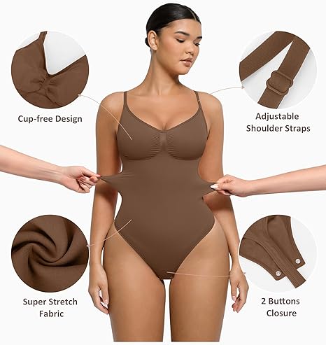 FeelinGirl Shapewear Bodysuit for Women Tummy Control Seamless Body Shaper Thong Shapewear Body Suits M-L