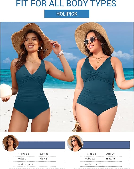 Holipick Green Women Tummy Control One Piece Swimsuit - Push Up Bathing Suit Full Coverage Slimming Swimwear XL