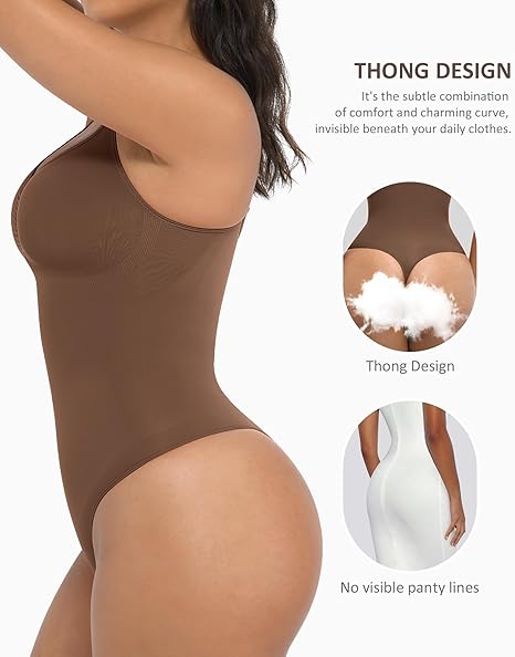 FeelinGirl Shapewear Bodysuit for Women Tummy Control Seamless Body Shaper Thong Shapewear Body Suits M-L