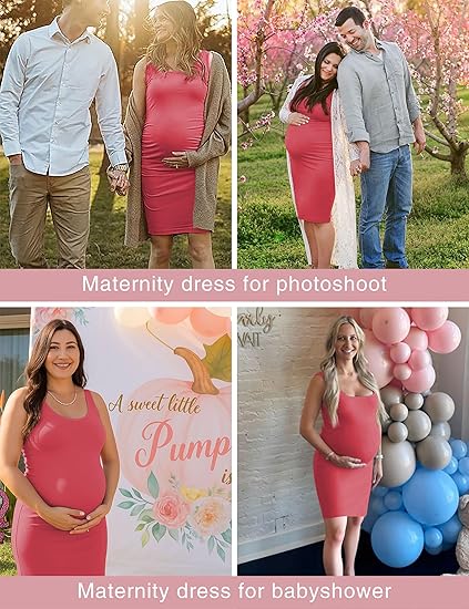 KIM S Plus Size Maternity Dress Maternity Dress Summer Red Baby Shower Pregnancy Must Haves Skirts Bump Friendly Work Casual Gender Reveal (Papaya XXL)