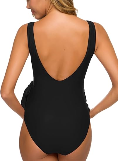 Tempotrek Maternity Swimsuit One Piece Elegant V Neck Pregnancy Swimwear Tie Front Bowknot Bathing Suit Monokini MEDIUM