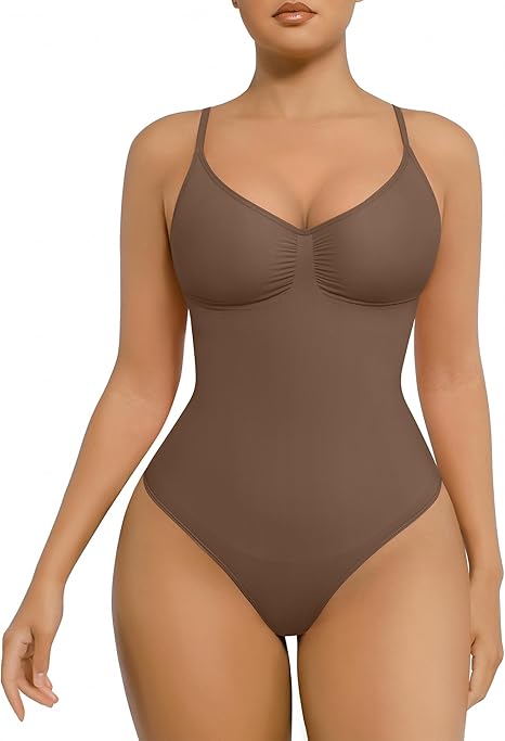 FeelinGirl Shapewear Bodysuit for Women Tummy Control Seamless Body Shaper Thong Shapewear Body Suits M-L