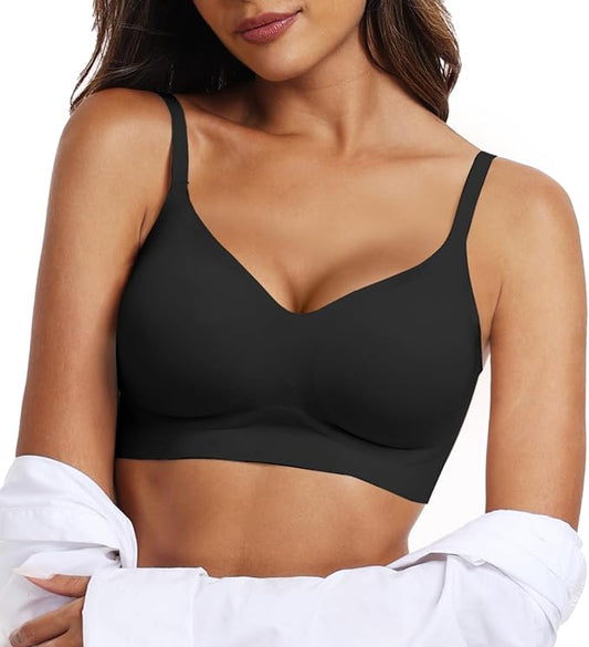 OEAK Womens Wireless Bras Comfortable Push Up Bra No Underwire Bra Full Support Lift Bralette Everyday Seamless Tshirt Bras Black S