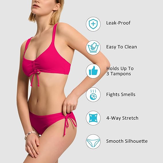 Beautikini Period Swimwear for Teens Two Piece Leakproof Bikini Set Swimsuit Menstrual Retro Tie Bathing Suit for Girls Red SMALL