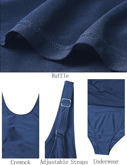 VIMPUNEC Women Tummy Control Swim Dress Swimsuit One Piece Modest Swim Skirt Bathing Suit Blue XL