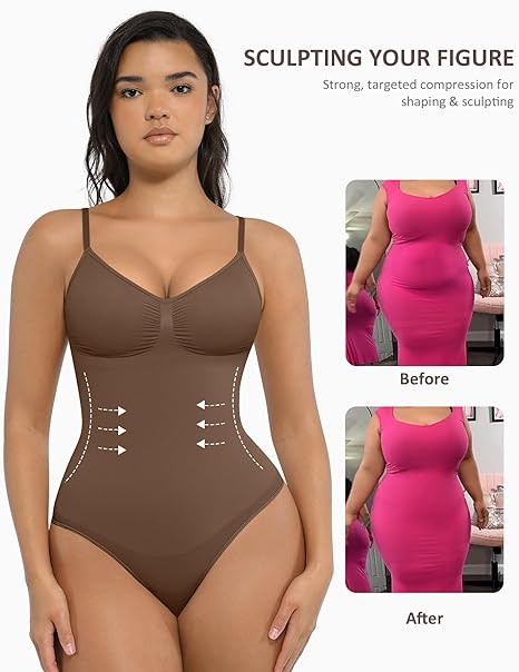 FeelinGirl Shapewear Bodysuit for Women Tummy Control Seamless Body Shaper Thong Shapewear Body Suits M-L