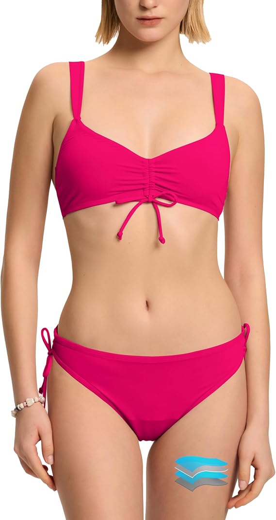 Beautikini Period Swimwear for Teens Two Piece Leakproof Bikini Set Swimsuit Menstrual Retro Tie Bathing Suit for Girls Red SMALL