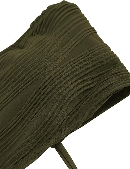 ZAFUL Women Strapless Textured Bandeau Bikini 2 Piece Swimwear Cheeky Solid Lace up Bathing Suits(1-ArmyGreen,M)