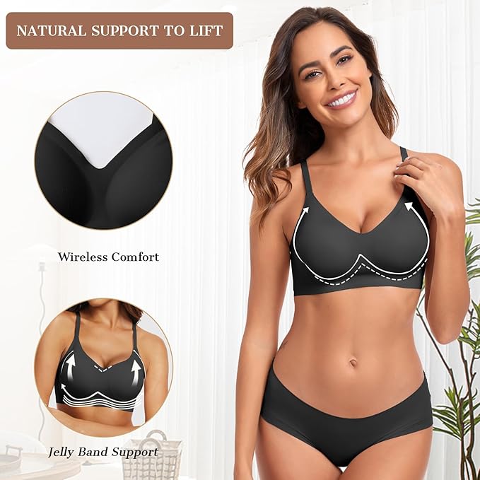 OEAK Womens Wireless Bras Comfortable Push Up Bra No Underwire Bra Full Support Lift Bralette Everyday Seamless Tshirt Bras Black S