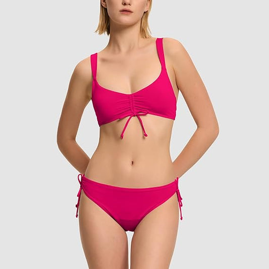 Beautikini Period Swimwear for Teens Two Piece Leakproof Bikini Set Swimsuit Menstrual Retro Tie Bathing Suit for Girls Red SMALL