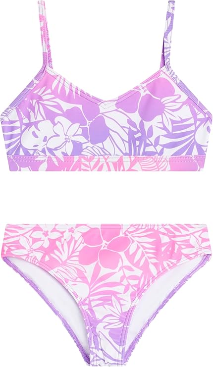 Kanu Surf Girls' Willow V-Neck Bikini Beach Sport 2-Piece Swimsuits, Fiona Pink/Purple 12