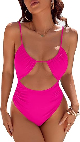 Blooming Jelly Womens One Piece Swimsuit Tummy Control Bathing Suit 2025 Sexy Flattering Cheeky High Cut Out Cute Ladies Swimwear (XX-Large, Hot Pink)