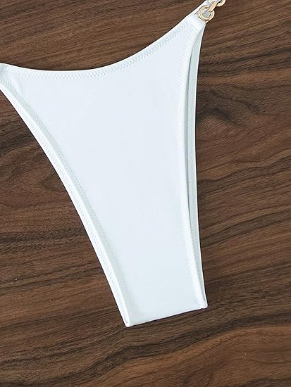 SHENHE Women's Sexy Bikini Sets Ring Triangle Tie Bathing Suits 2 Piece Swimsuit Chain Linked White L