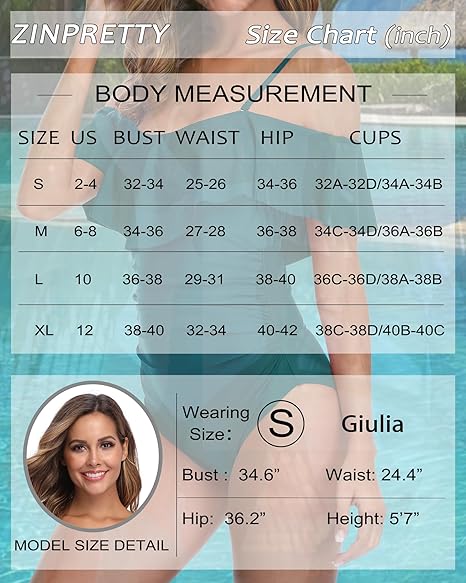 ZINPRETTY Womens Retro One Piece Bathing Suit Tummy Control Off Shoulder Swimsuit Flounce Ruffled Monokini Full Coverage SIZE L