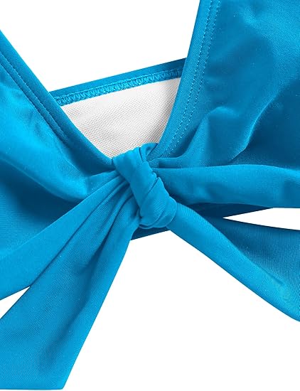 ZAFUL High Waisted Bikini Sets for Women Tummy Control Swimsuits Tie Knot High Rise 2025 Two Piece Bathing Suits (Large, Blue)