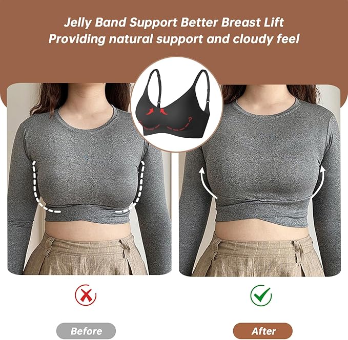 OEAK Womens Wireless Bras Comfortable Push Up Bra No Underwire Bra Full Support Lift Bralette Everyday Seamless Tshirt Bras Black S