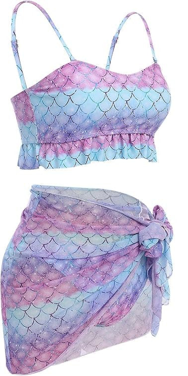 Mommy Swimsuit Bright Color Cute Prints Ruffle Tankini Family Matching Swimwear Two Pieces Bikini Bathing Suit Summer Mother, Large