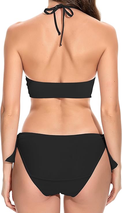 Beautikini Period Swimwear for Teens Two Piece Menstrual Leakproof Swimsuit Halter Bikini Set Bathing Suits for Girls Black XS