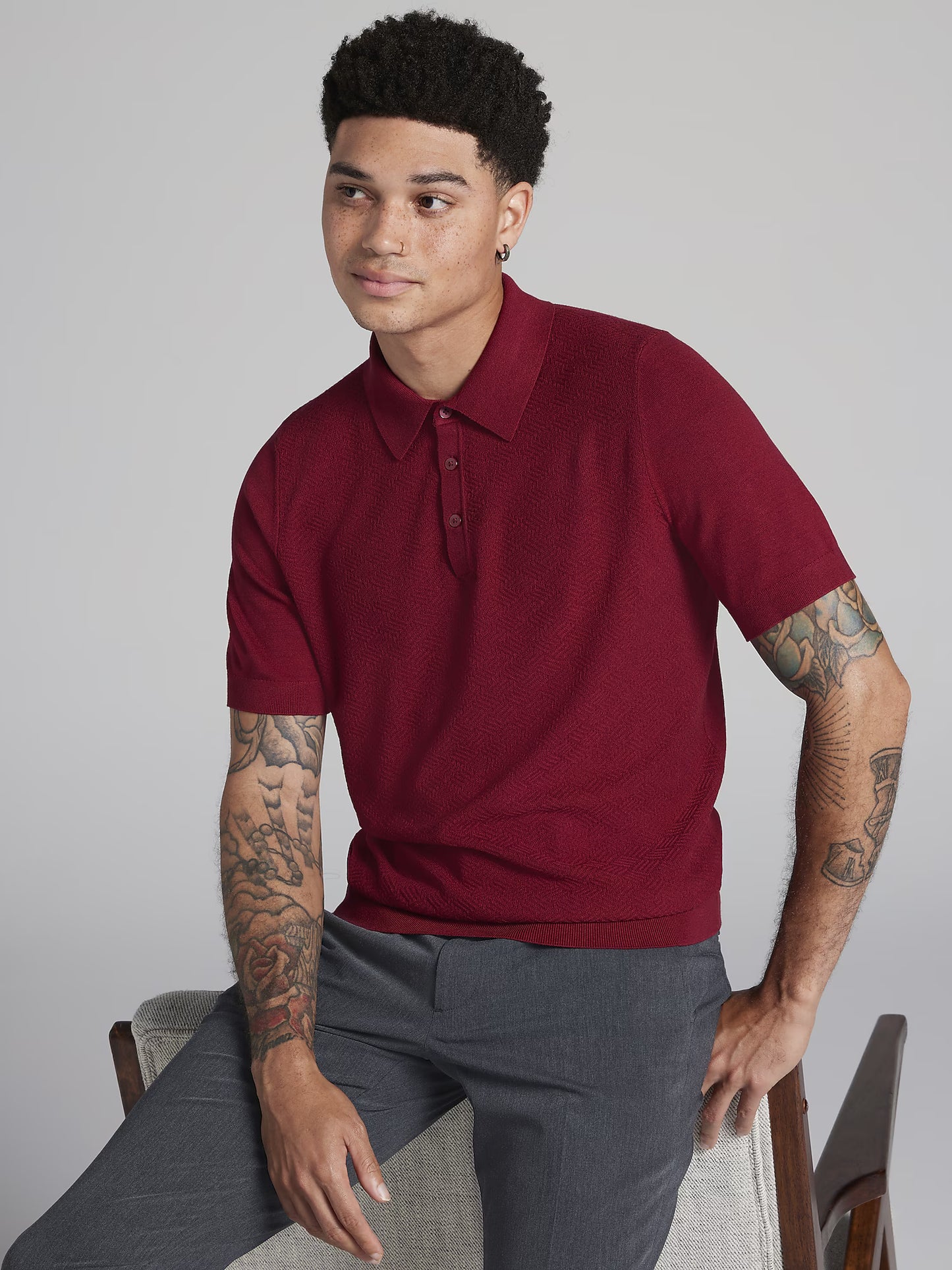 JACQUARD POLO SWEATER AWEARNESS KENNETH COLE RED MEDIUM