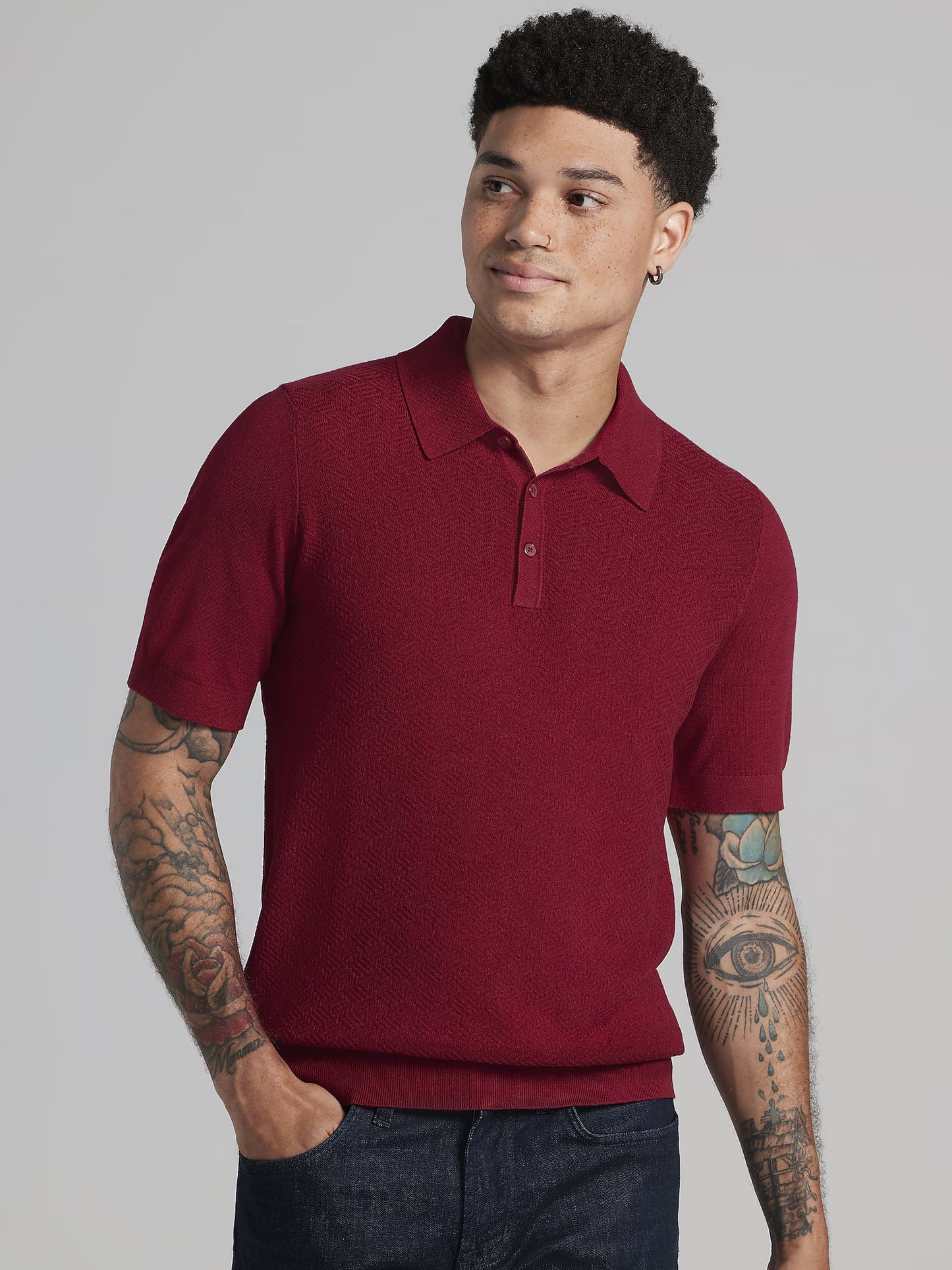 JACQUARD POLO SWEATER AWEARNESS KENNETH COLE RED MEDIUM